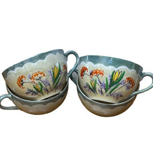 Vintage Lusterware Iridescent Teacups Yellow Orange Floral Hand Painted Japan 4